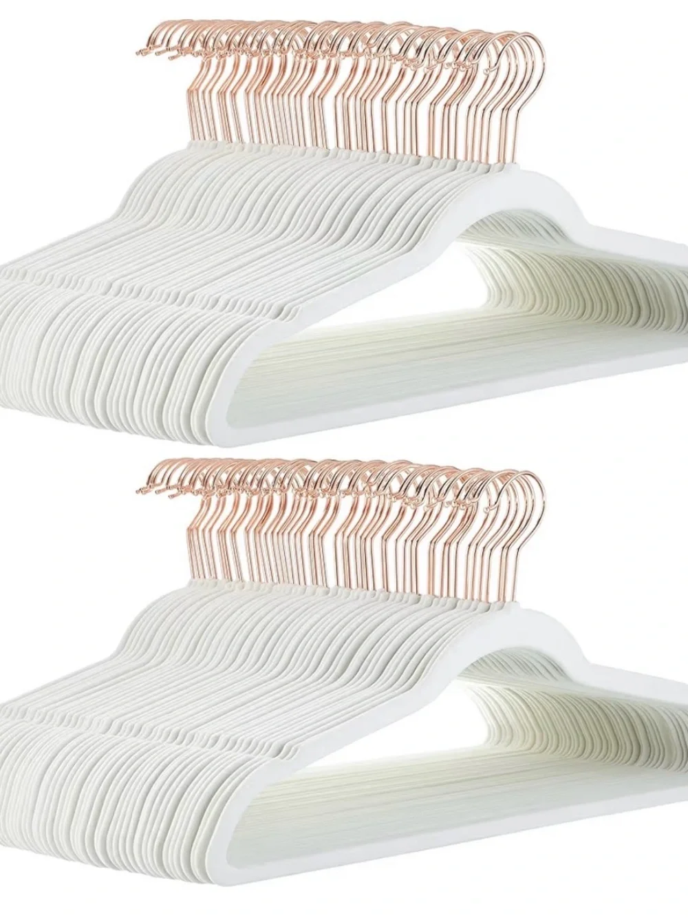 White Velvet Hangers with Rose Gold Hooks - 50 Pack